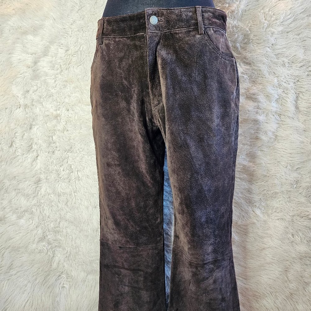 Fair Weather Women's Brown Genuine Suede Leather Wide Legs Boot Cut Pants